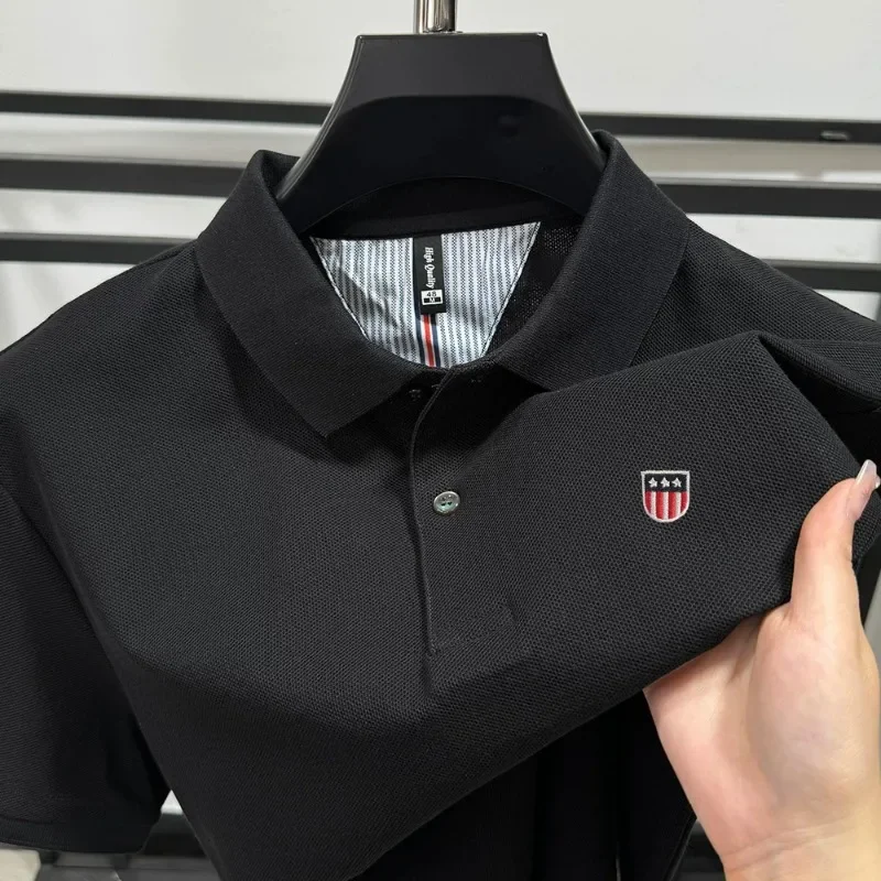 2026 Summer Men 100% Pure Cotton Embroidered Collared Polo Shirt Short Sleeve Breathable Casual Daily Top
