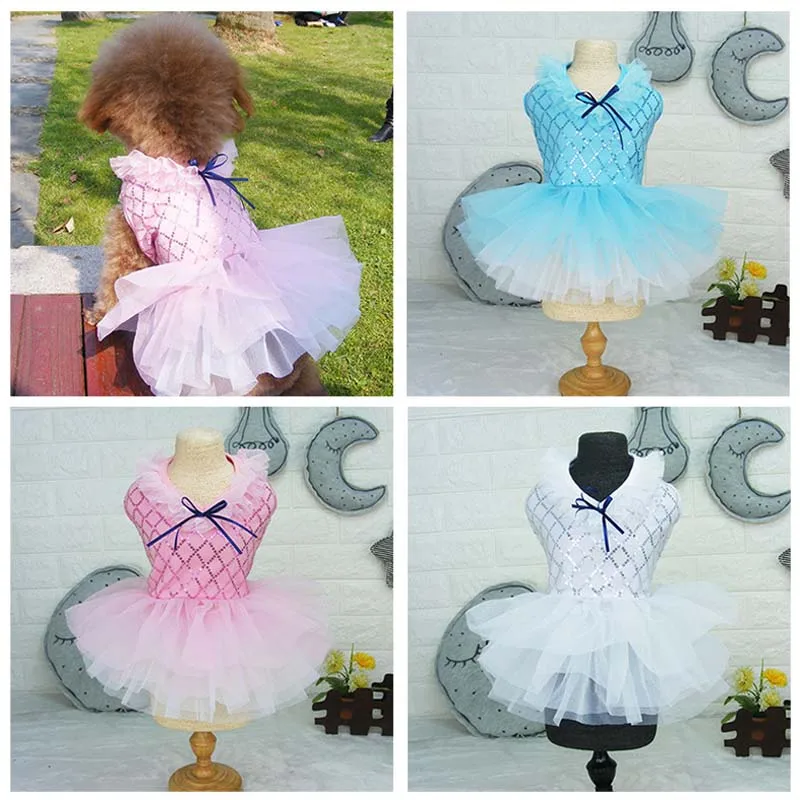 Small Dog Dress Pet Tutu Dress with Sequin Bows Princess Skirt Puppy Dog Clothes Chihuahua York Terrier Wedding Birthday Costume