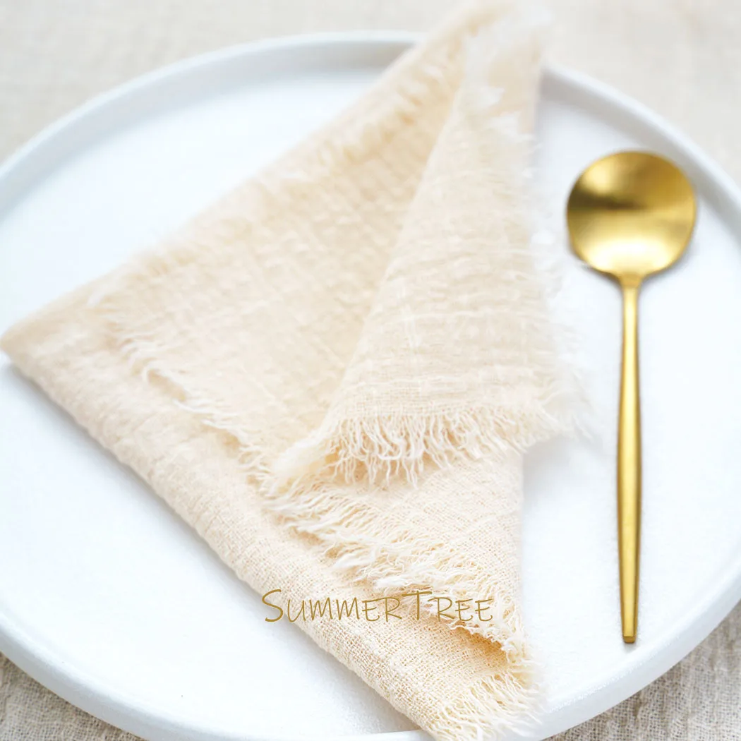 50pcs 32x32cm Beige Gauze Cotton Napkins Retro Burrs Cloth Napkin Christmas Vintage Wedding Party Table Decoration Wholesale