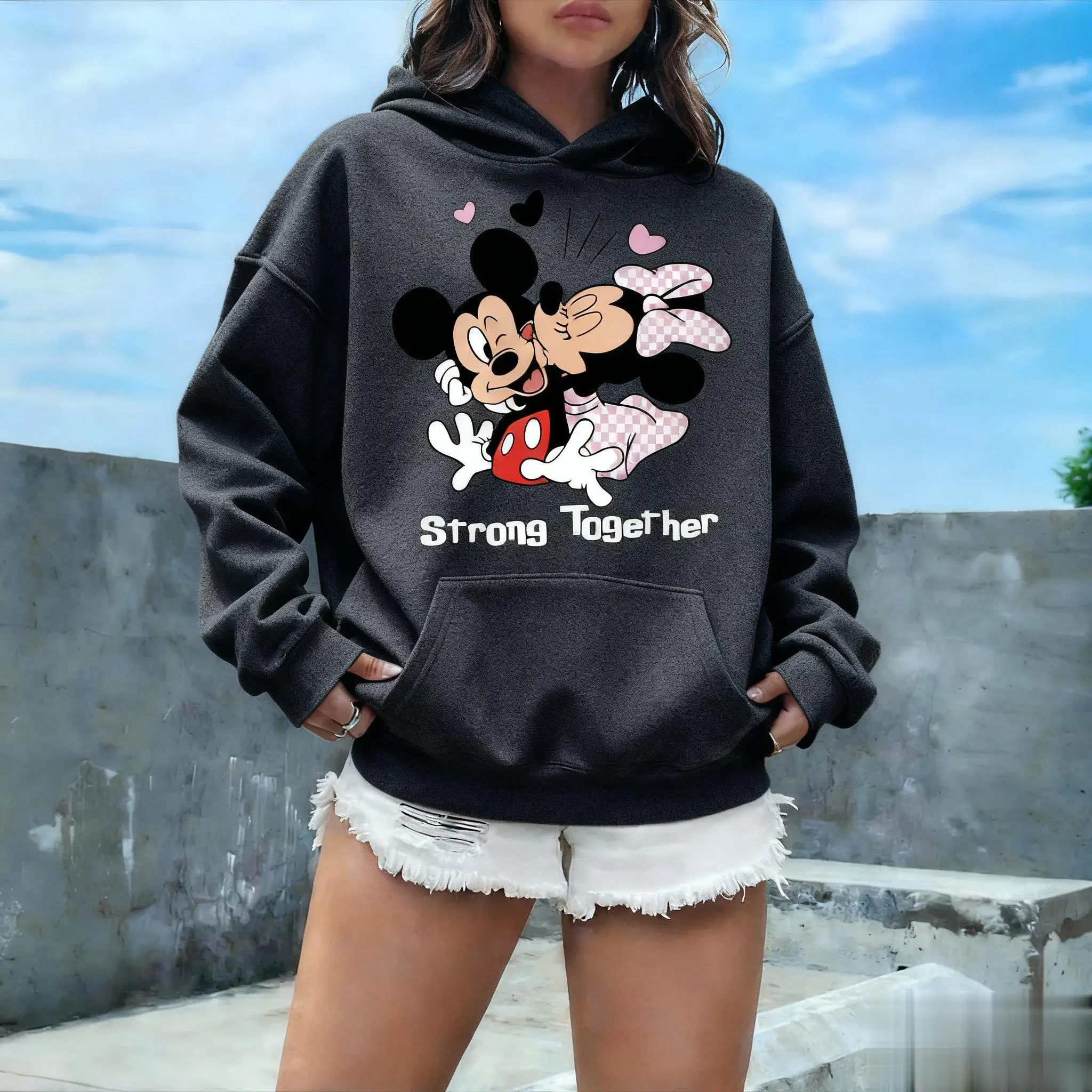 Bluza unisex z nadrukiem Disneya na Halloween, damska i męska, z grafiką z kreskówek, wkładana przez głowę, streetwear, jesienna, codzienna, modna.