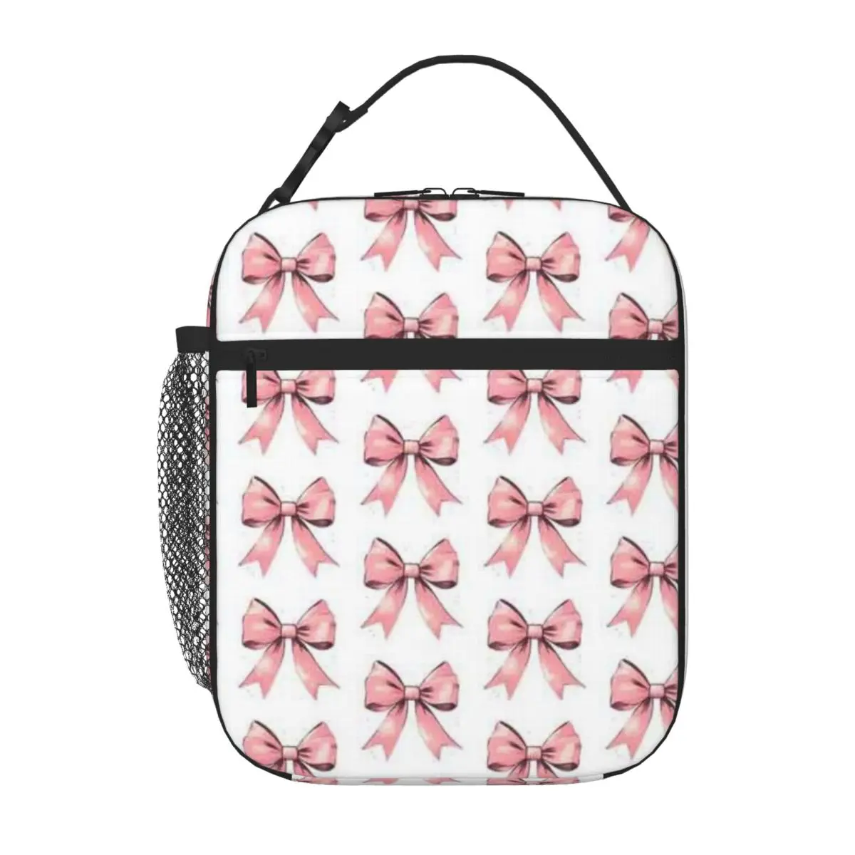 Bestselling Preppy Pretty Pink Bow Abstract Neoprene Lunch Bag Open Air Meal Leakproof Lunch Bag