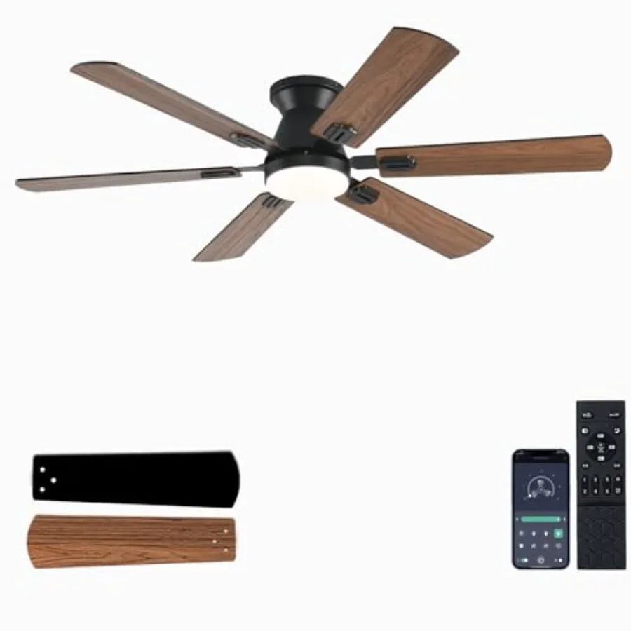 

Ceiling Fans with Lights Flush Mount Ceiling fan with Light and Remote/APP Control 3CCT RGB Dimmable Noiseless Low Profile Ceil