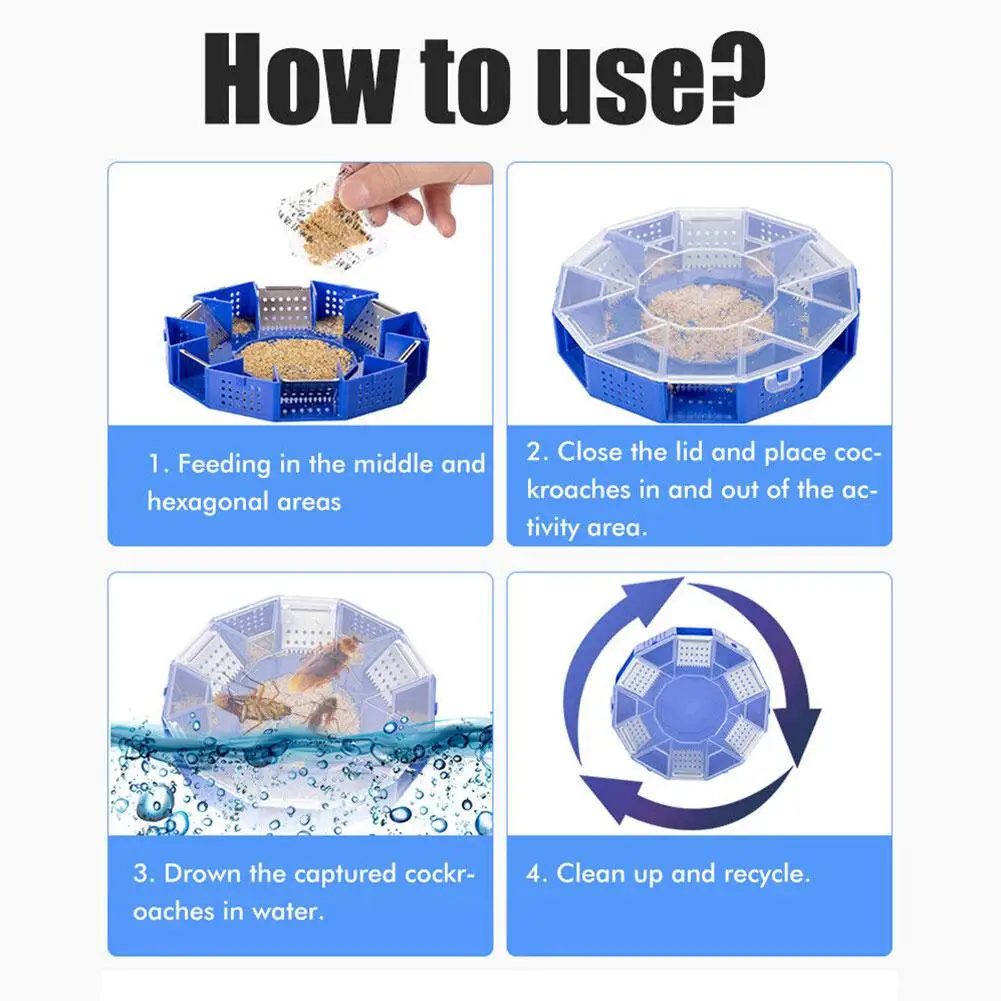 Caja de trampa para cucarachas reutilizable, caja de seguridad de seis puertas, eficiente, anticucarachas, trampa para cucarachas, sin