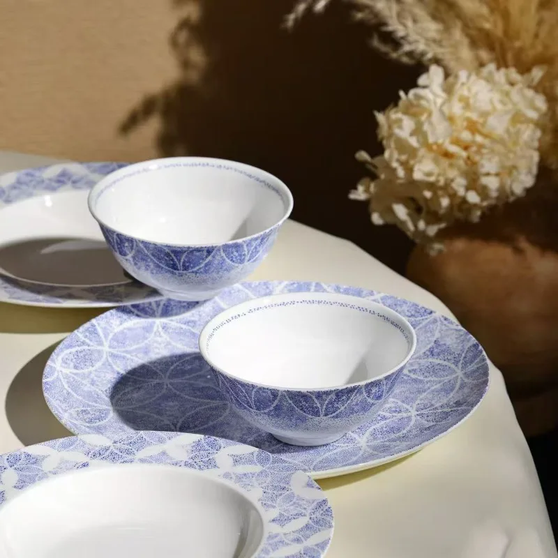 Bone china tableware set, ceramic 26-piece set, household western food dishes and spoons