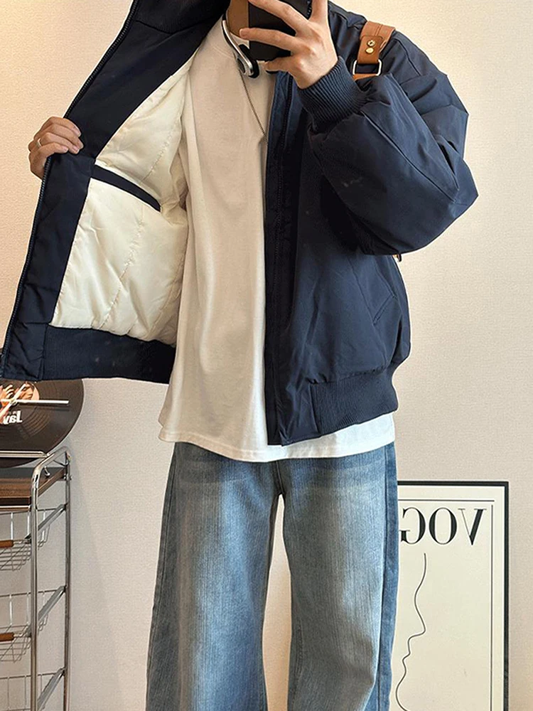 

American Sle Thiened Cotton Flight Jaet Men's Winter ort Coat Baseball Sle Warmth Outerwear Casual Loose Fit