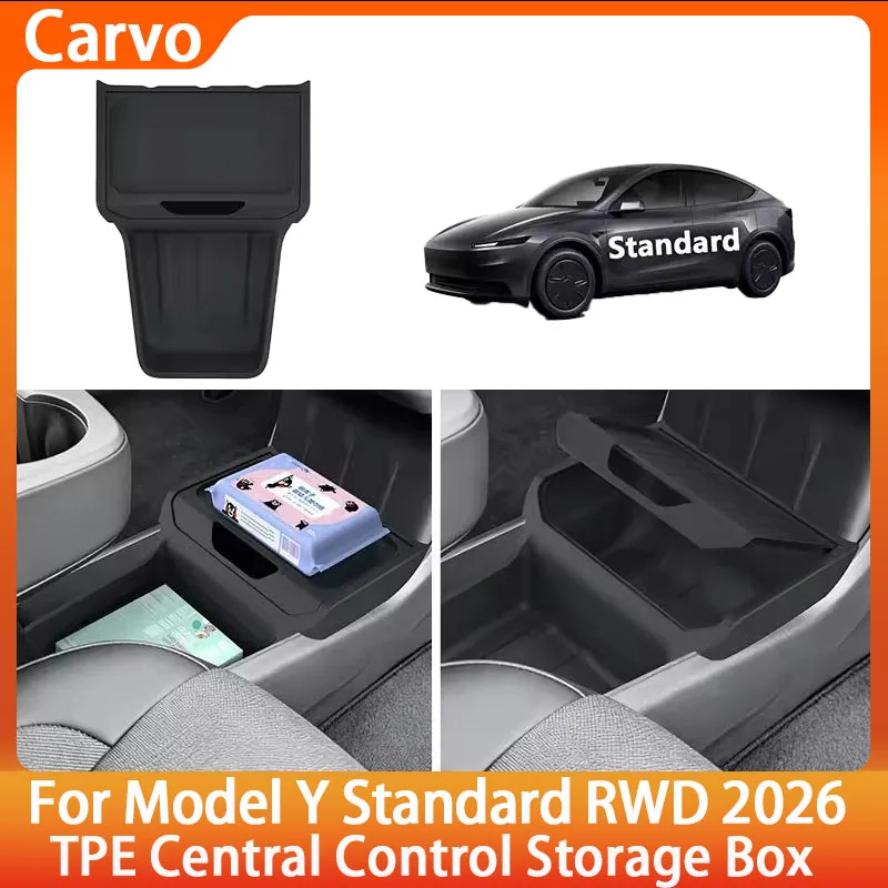 

TPE Center Console Storage Box for Tesla Model Y 2026 Armrest Organizer Tray with Drop-in Design Interior Car Accessories