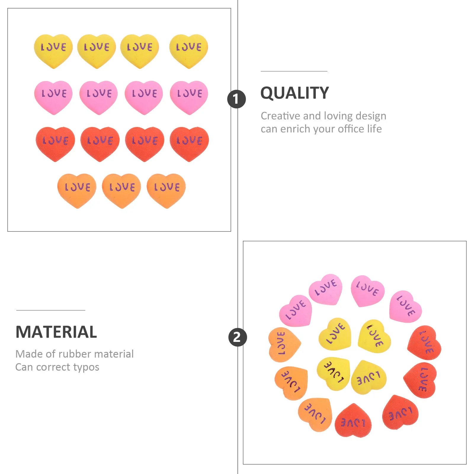 

15Pcs Household Heart Shape Eraser Fine Workmanship Not Fade Kids Friendly Writing Supply Study Aid Random Colors