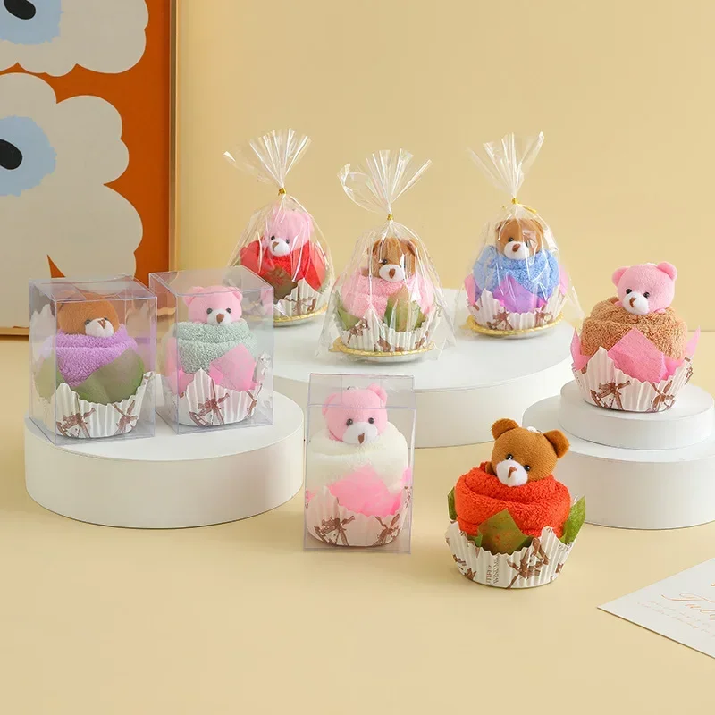 1PCS 30x30cm Creative Towels Mini Bear Cup Cake Pack Microfiber fabric Hand Towels Face Washing Towel Party Wedding Gifts