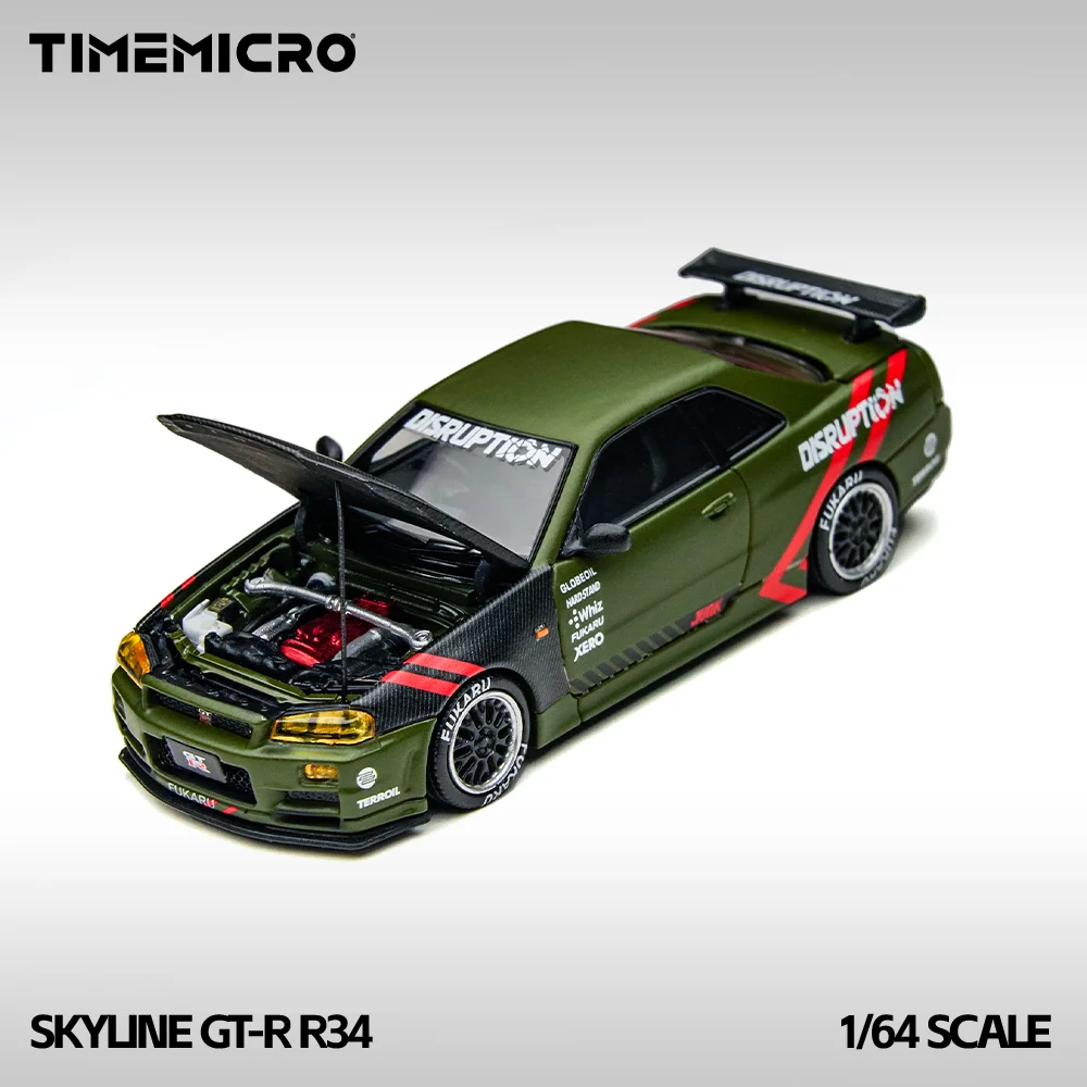 

*Pre-order*TIME MICRO 1:64 Skyline GT-R R34 Matte Green Simulation Alloy Car Model for Hobby&Display*Gift