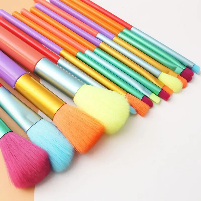 Rainbow 15-Piece Makeup Brush Set: Vibrant, Skin-Friendly & Long-Lasting – Ideal for Eye & Face Cosmetics