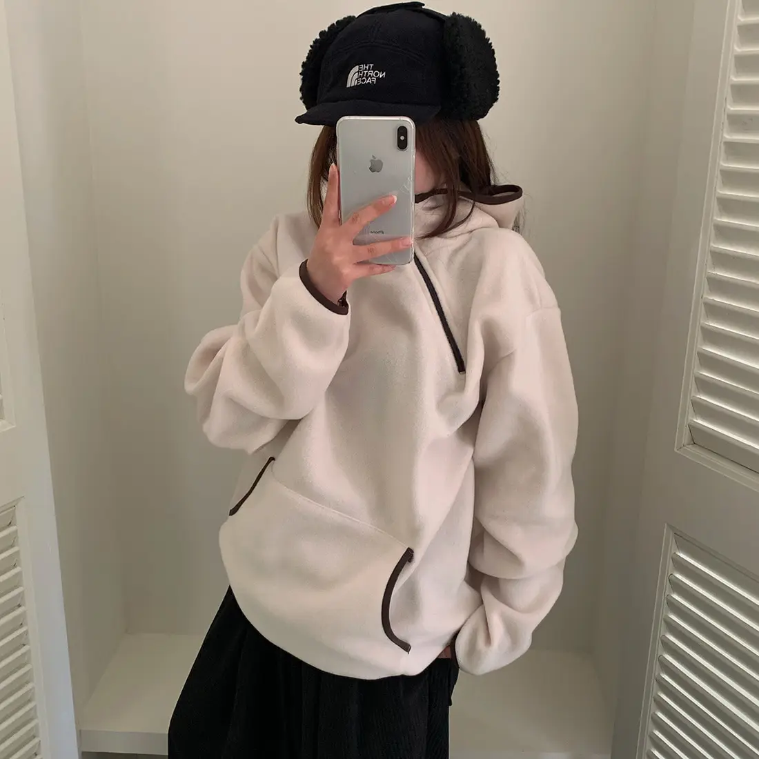 Faionable Double-Sided Fce Hoodie Sweatirt Women's Loose Casual Versatile Top Autumn Winter New Arrival Street Sle