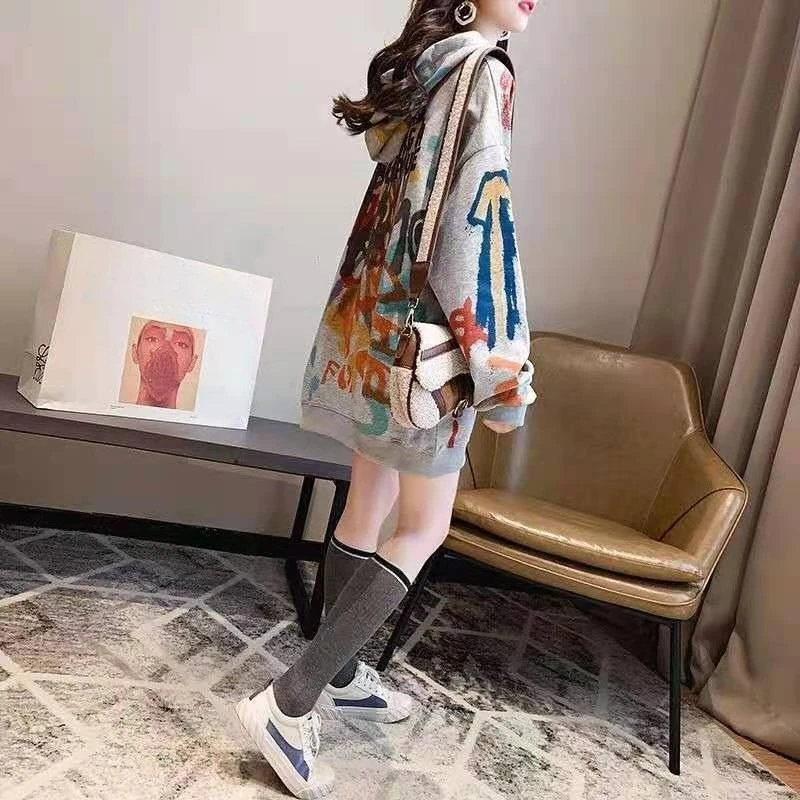 Top con cappuccio femminile Doodle Basic Y2k Vintage Novità Promozione Emo abbinato essenziale con Orint su felpe con cappuccio da donna