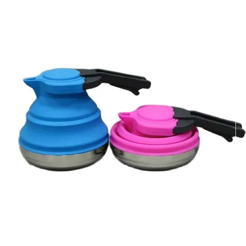 Outdoor Portable Silicone Kettle Foldable Collapsible Silicone Kettle 1.2L Steel Bottom