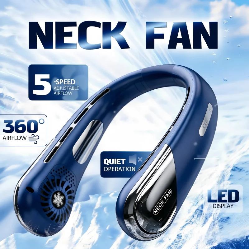 Lenovo Nackenventilator, tragbarer, über USB wiederaufladbarer, blattloser Kühlventilator, leiser, tragbarer Ventilator für Sommerreisen, Mini, langlebig