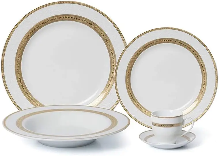 

5-pc Dinner Set for 1, 24K Gold, Premium Porcelain (G093-5)