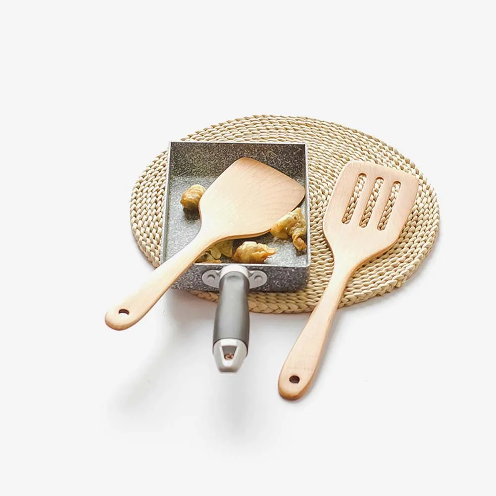

2 pcs Wooden Spatula Set Natural Beechwood Turner Non-Stick Flat Shovel 31X7.5Cm For Cooking Kitchen Utensil With Holes