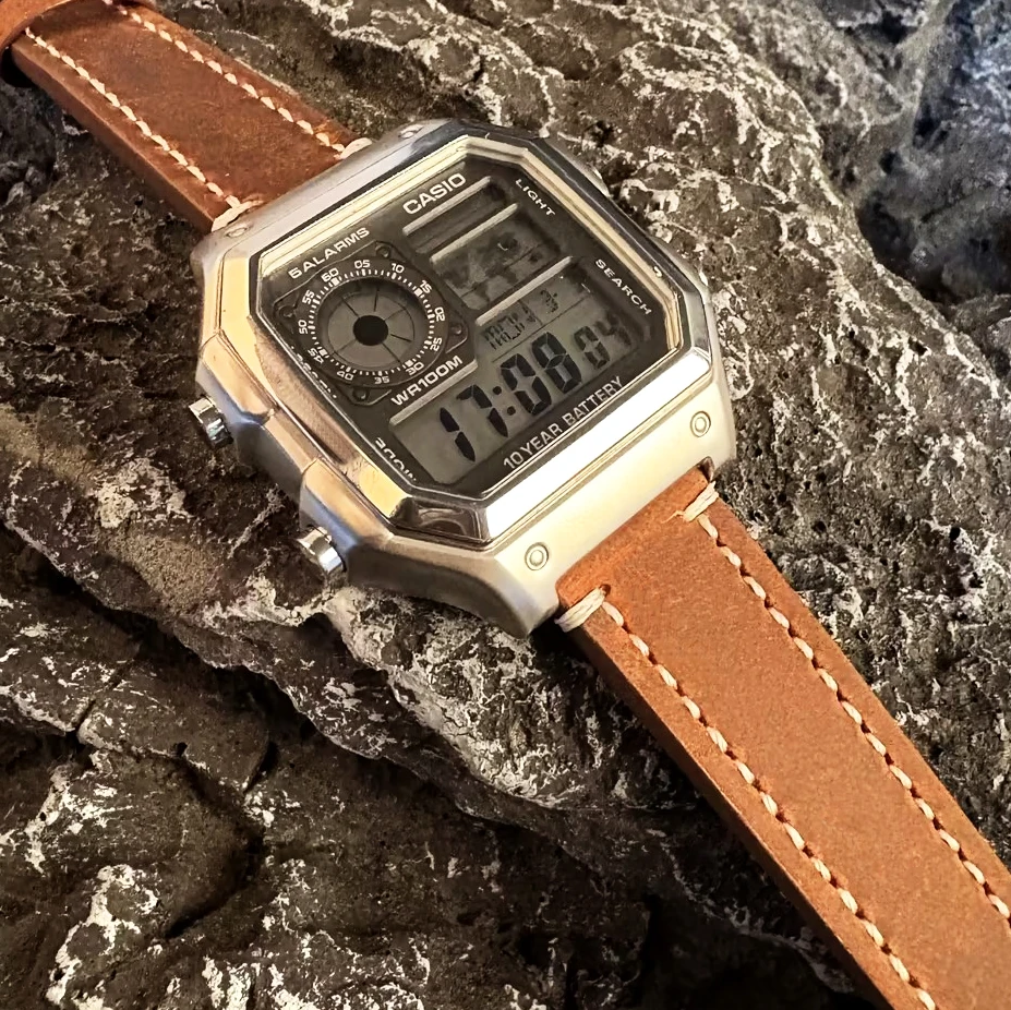 18mm Retro Leather Watchband For Casio AE1200 AE1300 A158W/A168 W-216H F91 Vintage Cowhide Strap convex mouth Men's Bracelet