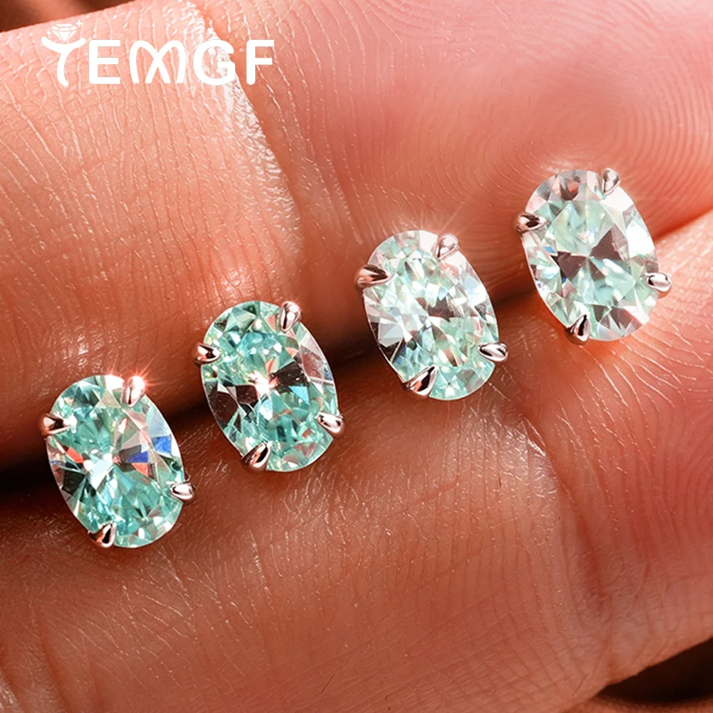 Certified 1CT Oval Cut Moissanite Stud Earring for Woman Men Dark Green Lab Diamond 925 Sterling Silver A Party Wedding Jewelry