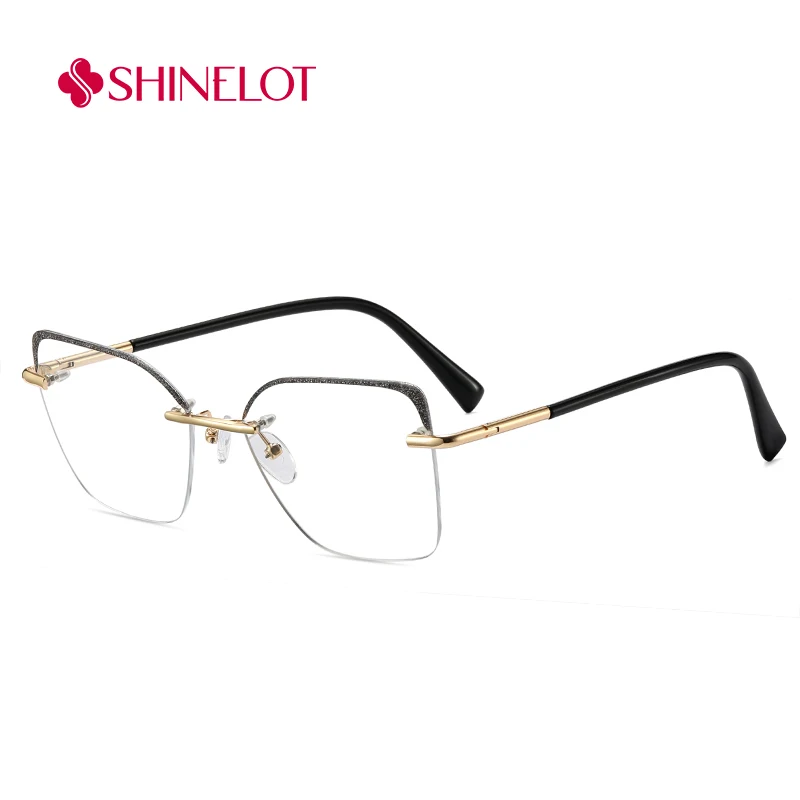 91745 إطار نظارات نسائي رائع بدون إطار على شكل عين القطة وحجب الضوء الأزرق لحماية العين نظارات نسائية على طراز الشباب