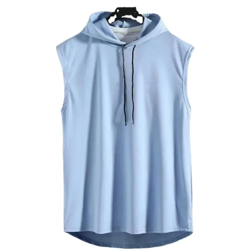 Ice Silk Summer Muscle Hoodie Vest Sleeveless Bodybuilding Gym Workout Fitness Shirt High Quality Vest Hip Hop Sweatshirt Tops