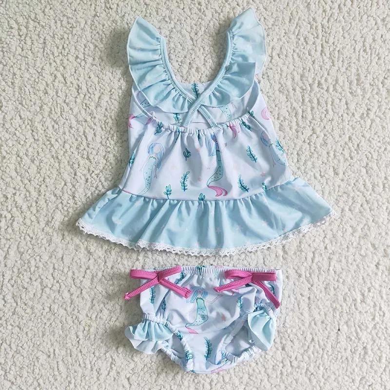 Baby Girl Summer Mermaid Clothes Bikini Swimsuit Outfits Kids Strap Swimwear Wholesale Infant Boutique Two Pieces Toddler Sets