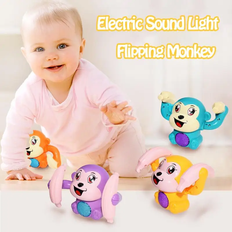 Macaco lançador elétrico luz música crianças modelo animal brinquedo controle de voz indução dos desenhos animados rolando banana brinquedo elétrico do bebê