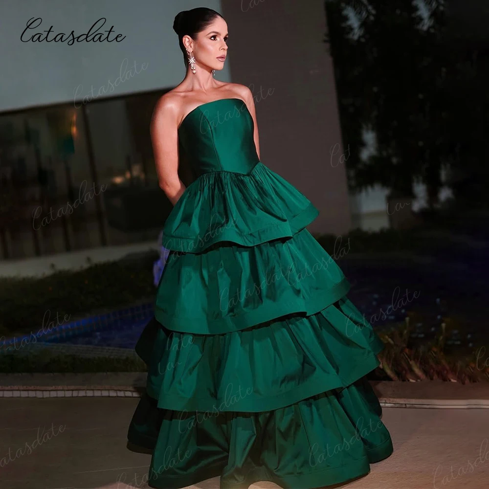 Catasdate Uma Linha Vestido de Noite Formal Vestido de Festa de Cetim Multicamadas فسات chter ة para Mulheres Personalizado