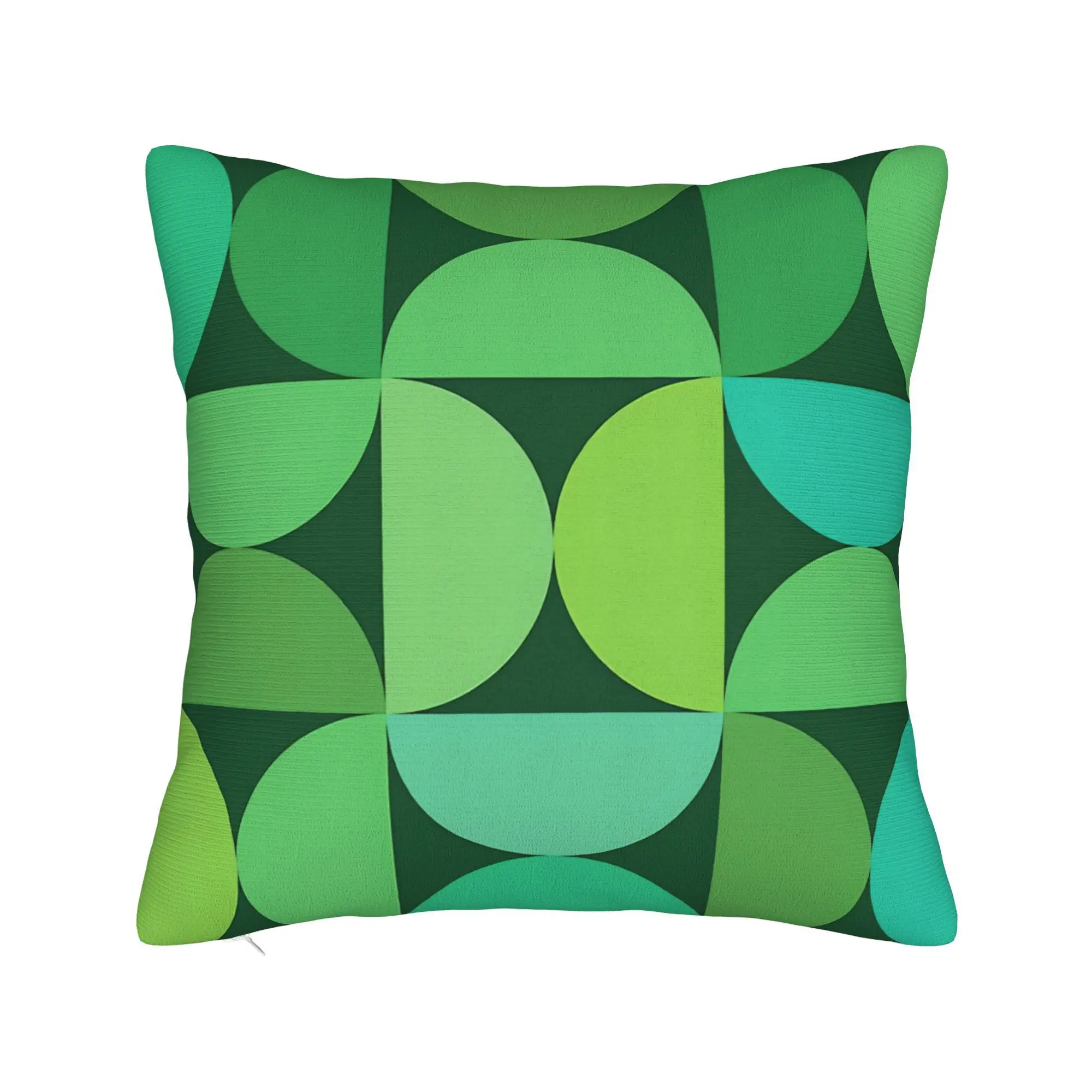 Abstract Retro Mid Century Modern Half Circle Pattern Green And Teal Over Dark Background Themed Ins Style Cartoon Animal Pillows Cover - Soft and Cute Doll Cushion - Double Sided Print for Dormitory or Sofa Decoration