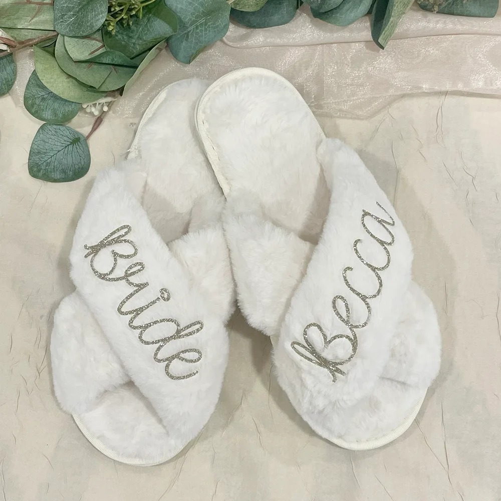 

Personalized Bride Fluffy Slipper Hen Party Gifts Bridal Shower Wedding Day Bachelorette Decoration Gift Bridesmaid Proposal