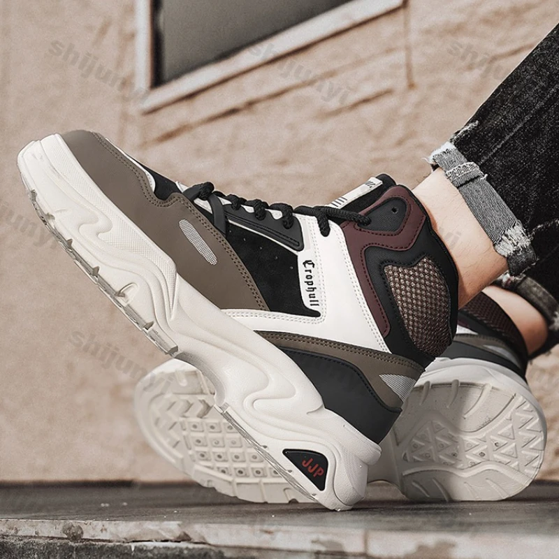 

Men Work Shoes 2025 Autumn Winter New Outdoor Non Slip Platform Short Boots Comfortable Height Increase Lace Up Motorcycle Shoes