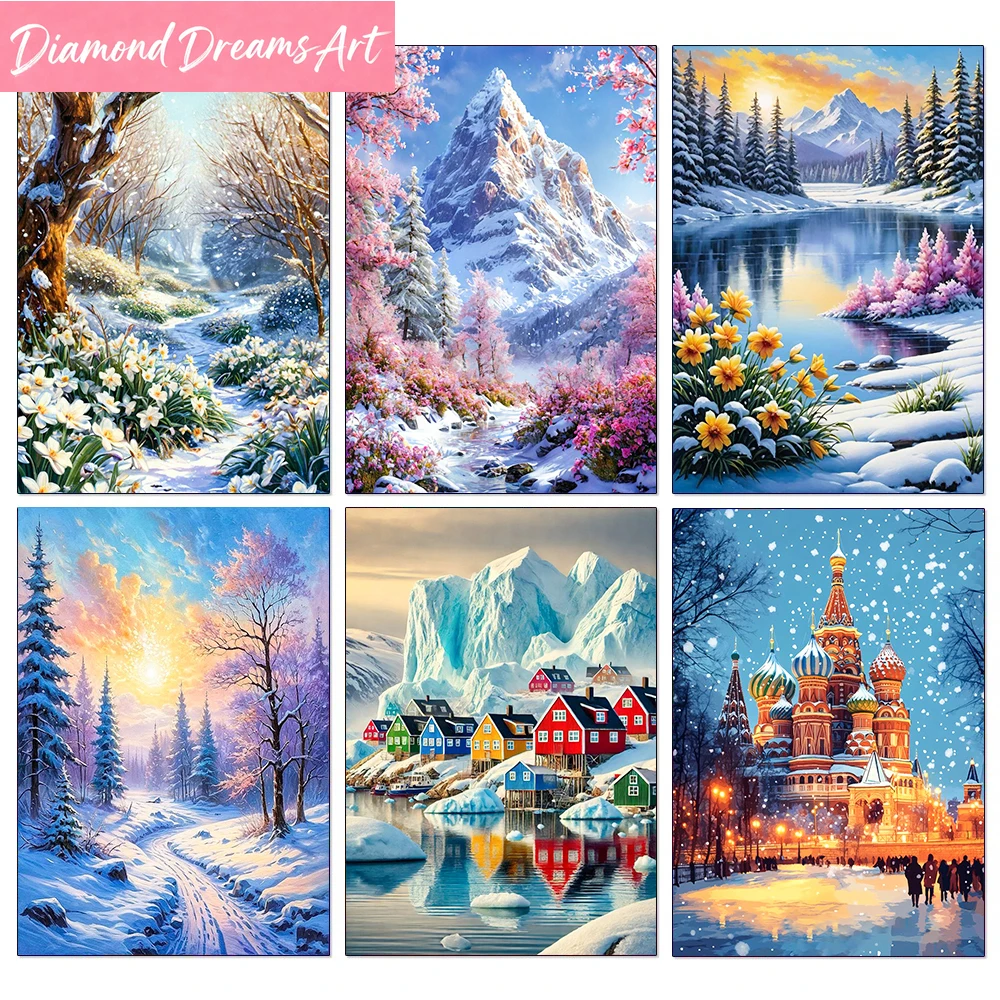 Rahmenloses Diamant-Malerei-Set mit Winter-Schneeszene, Schneegebirge und Waldlandschaft, Voll-Diamant-Mosaik, Kreuzstich, Weihnachtskunst für Zuhause
