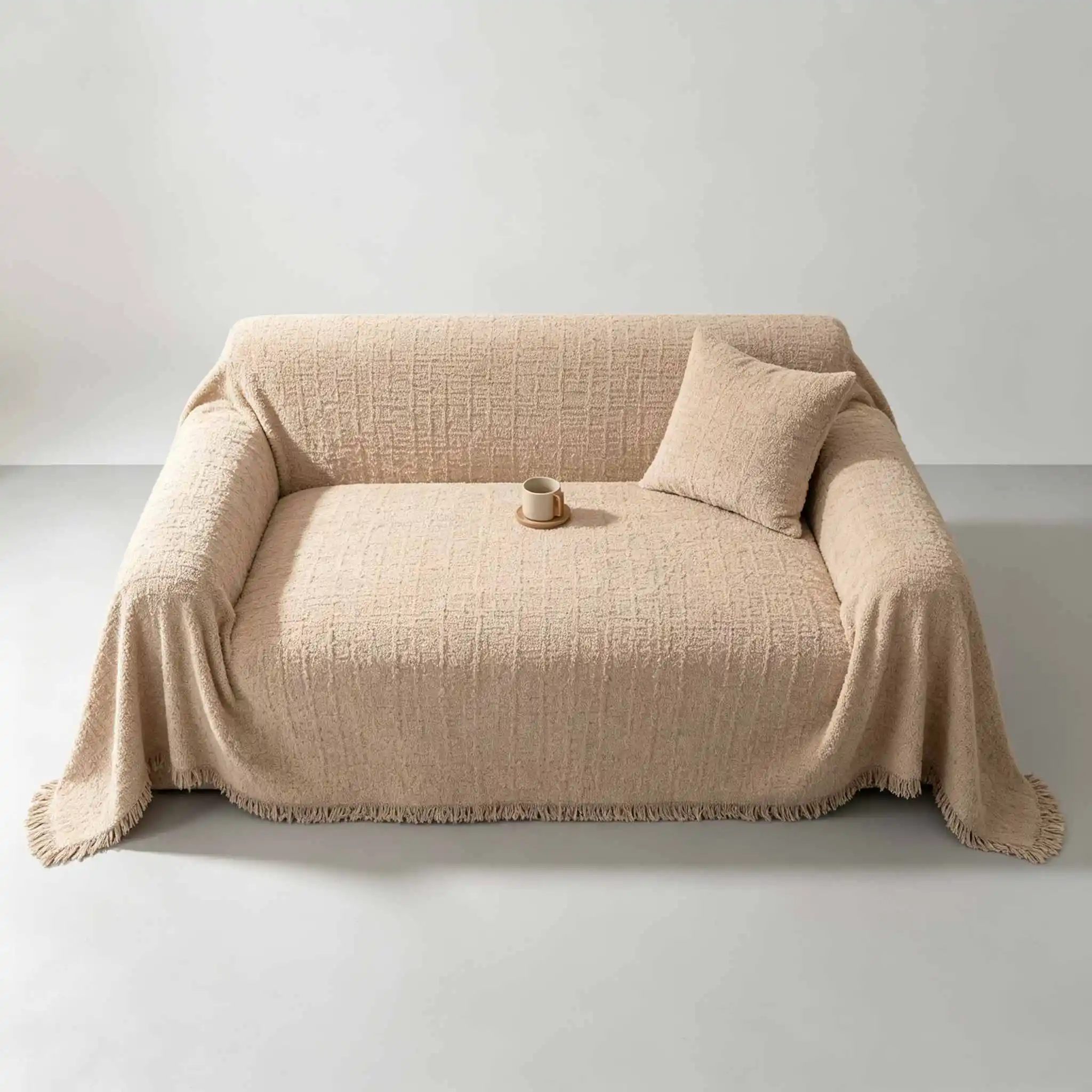 Chenille Sofa Throw Blanket Geometric Curved Line Jacquard All Season Two-Tone Tassel Couch Slipcover Dense Wear-Resistant Decor