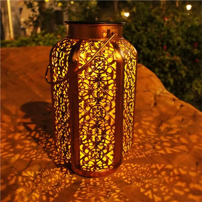 [NEWA64Z!】 LED Solar Hanging Lantern Retro Iron Art Hollow Light Metal Pathway Landscape Lamp Vintage Outdoor Decorative