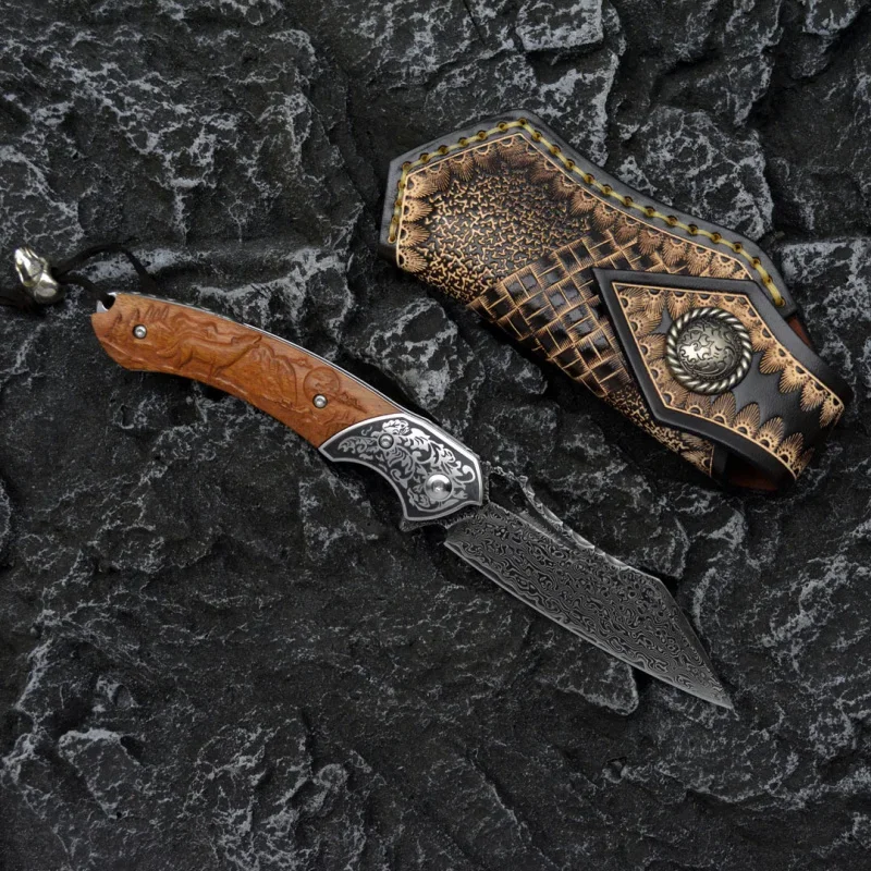 Damascus steel folding knife VG10 pattern steel camping tools outdoor fishing hunting mountaineering EDC tool gift