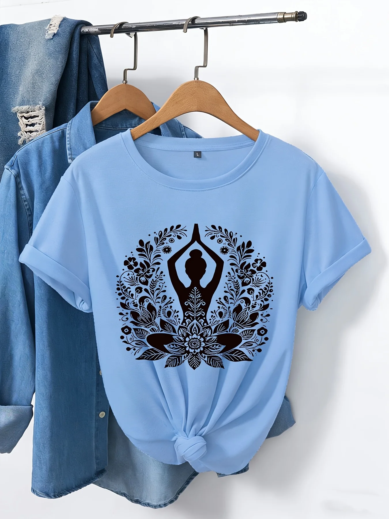 Lotus Mandala Printed Short Sleeve T-shirt - Bohemian Ethnic Design Breathable and Comfortable Round Neck Casual Yoga Top
