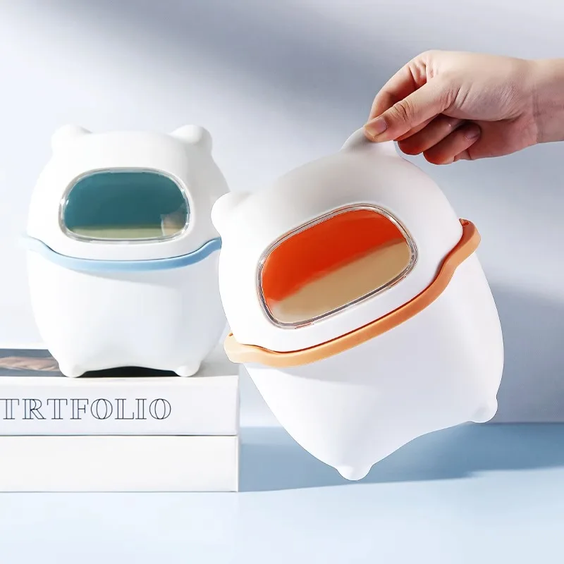 

Desktop Tra Can Coverd Paper Basket Creative Home Office Living Room Small Size Table Desk Waste Bin Fly Blue Valley