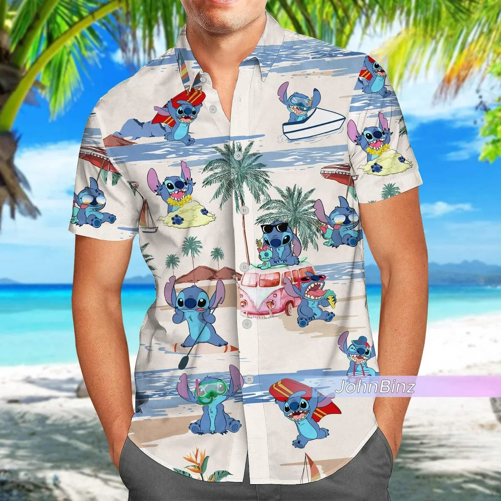 Disney Lilo Stitch Hawaiian Shirt Summer Men\'s and Women\'s Fashion Short-sleeved Shirts Hawaiian Shirt Stitch Casual Beach Shirt