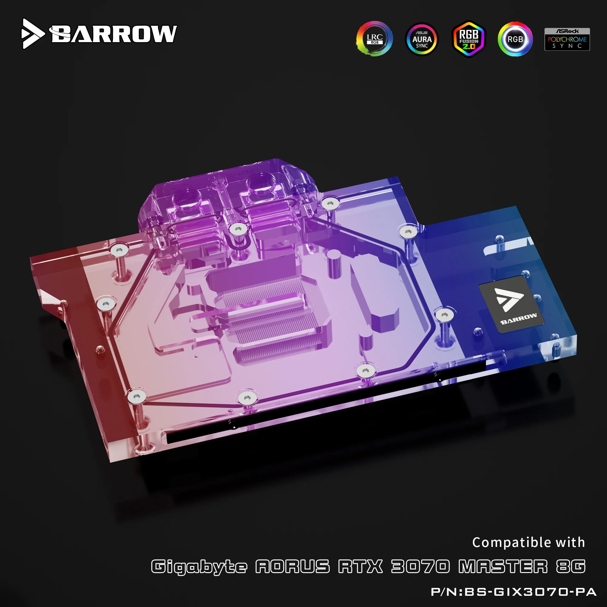 Imagem -06 - Bloco de Água Barrow Uso Cobertura Completa para Gigabyte Rtx Aorus 3070 Mestre 8g Gpu Cartão Cobre Radiador 5v Encabeçamento A-rgb