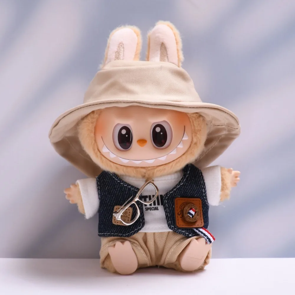 ل 15/17 سنتيمتر Labubu ملابس دمى الزي سترة جينز نظارات إكسسوارات دمي الجلوس حفلة تغيير فستان لعبة لتقوم بها بنفسك دمى هدايا