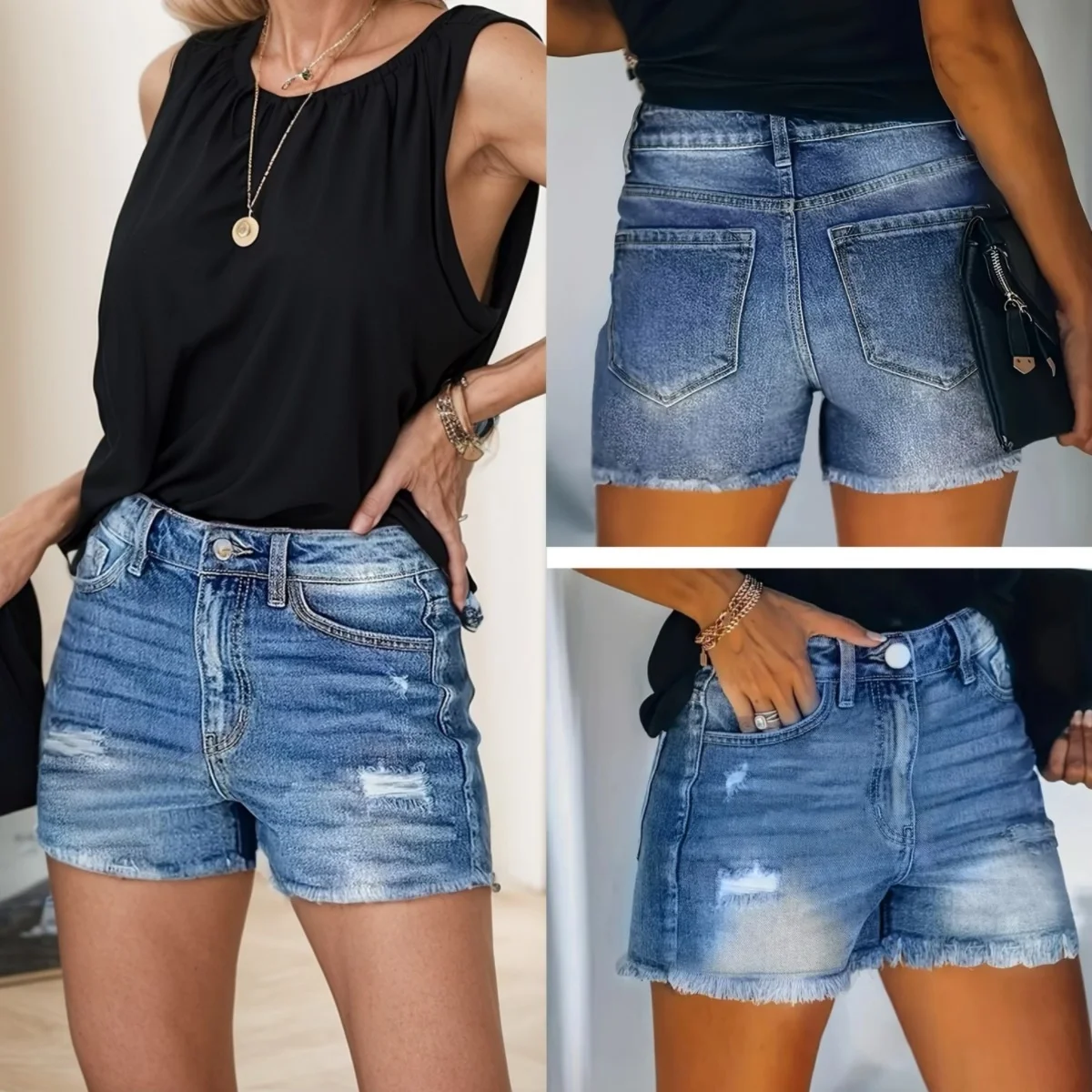 

Women's Denim Shorts European and American Style Vintage Ripped Elasticity Tight Fitting Jean Shorts Summer Fashion Hot Pants