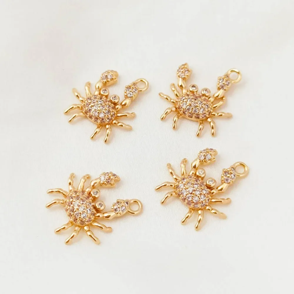 

14K Gold-plated and Zircon Inlaid Small Crab Pendant, 16mm Bracelet Necklace, DIY Handmade Jewelry Accessory Material
