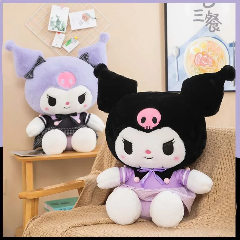 Sanrio Kuromi Plush Toys Kawaii Anime Plushie Dolls Plaid Skirt Kuromi 35-85cm Soft Stuffed Pillow Christmas Gifts for Childrens