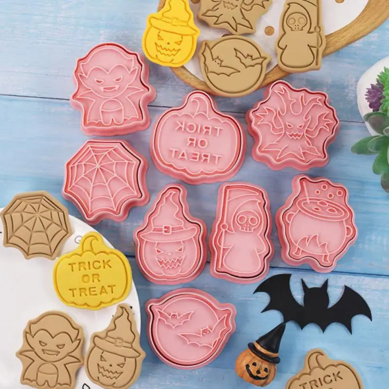 Cookie Cutters Set Cartoon Owl Castle Pumpkin Witch Vampire Skull Pressable Cookie Stamp Biscuit Mold Halloween Decoration