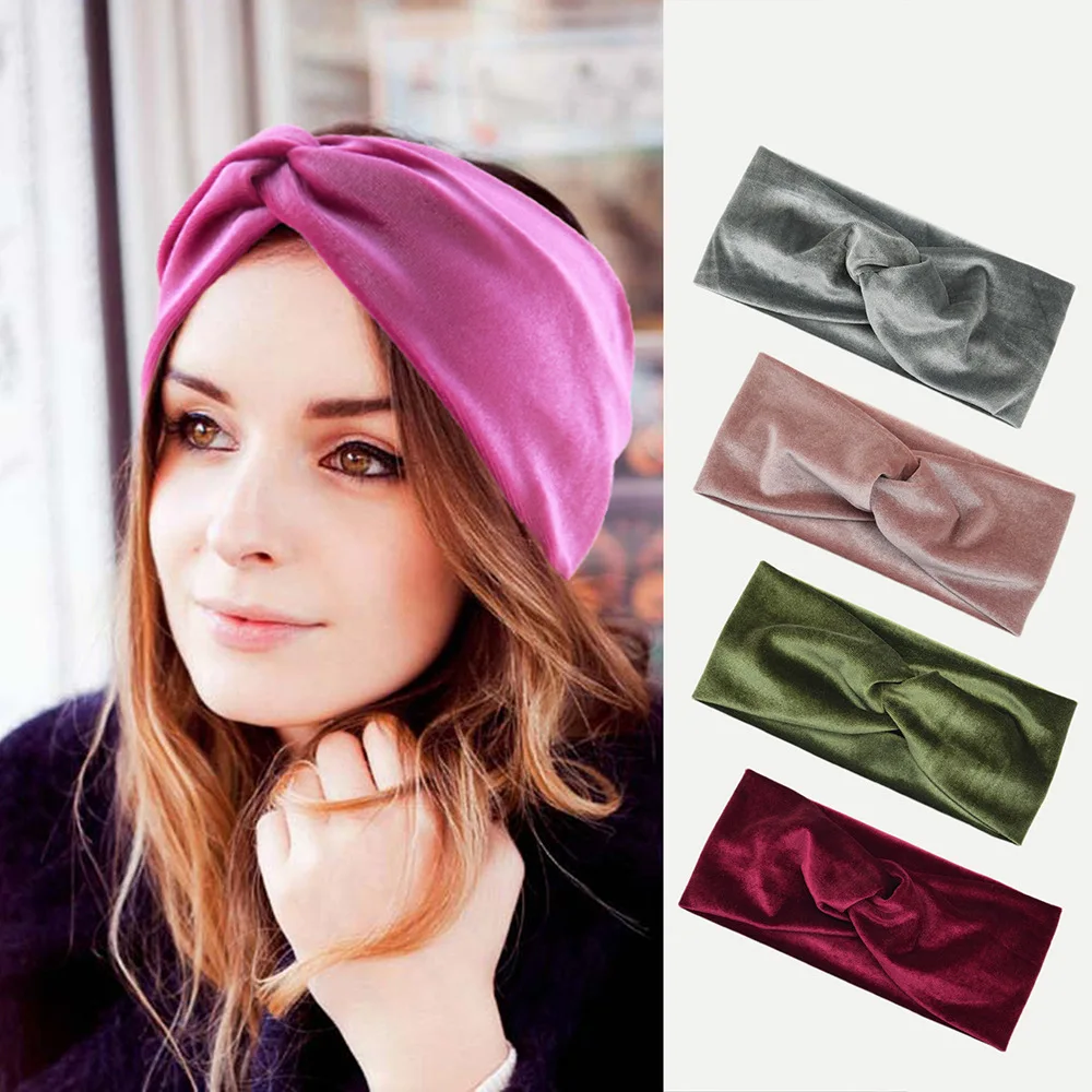 

Velvet Cross Headband Women Noble Scrunchy Twist Hair Band Turban Headpiece Bandana Bandage On Head For Women