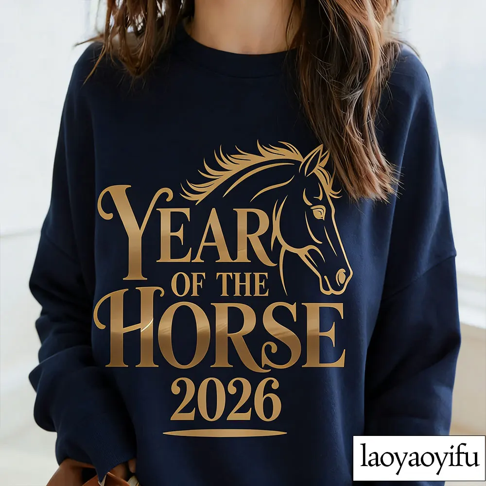 Ano novo chinês cavalo moletom ano novo chinês 2026 com capuz feliz ano novo chinês zodíaco cavalo design inverno de manga comprida