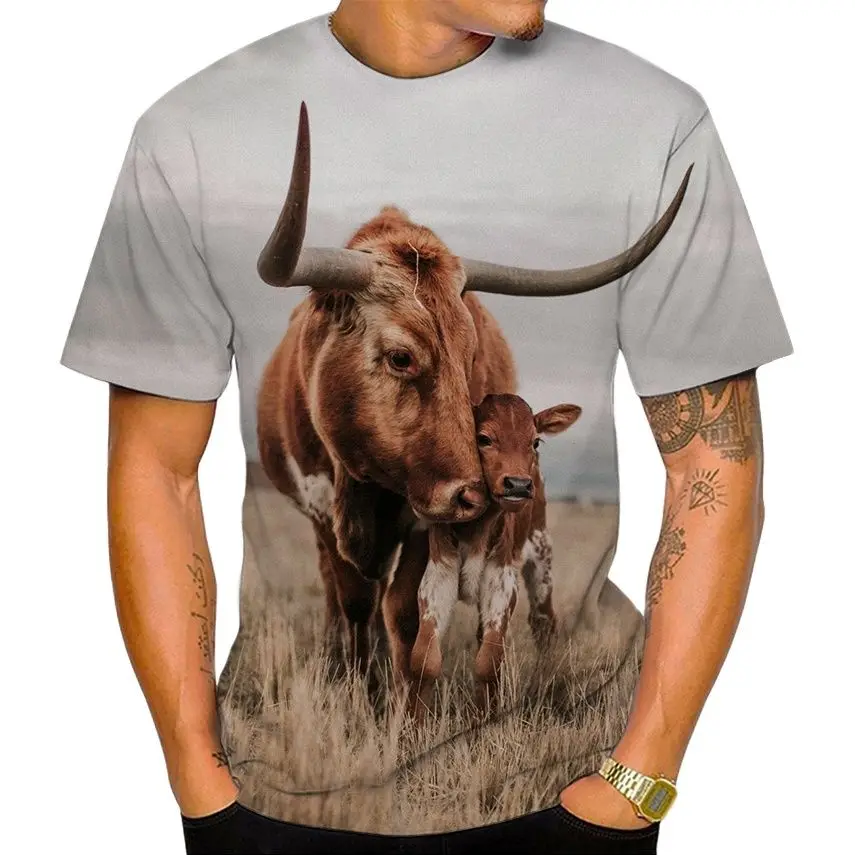 New Summer 3d Printed Men\'s And Women\'s T-shirts Cow Grain Casual Short-sleeved Funny Animal Breathable Light Sports Tops