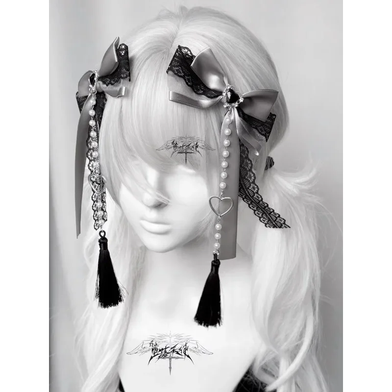 

ff341 пара заколка для волос в стиле Лолиты в готическом стиле, заколка с бантом в стиле панк, милые аксессуары, эстетические заколки для волос с кисточками в китайском стиле