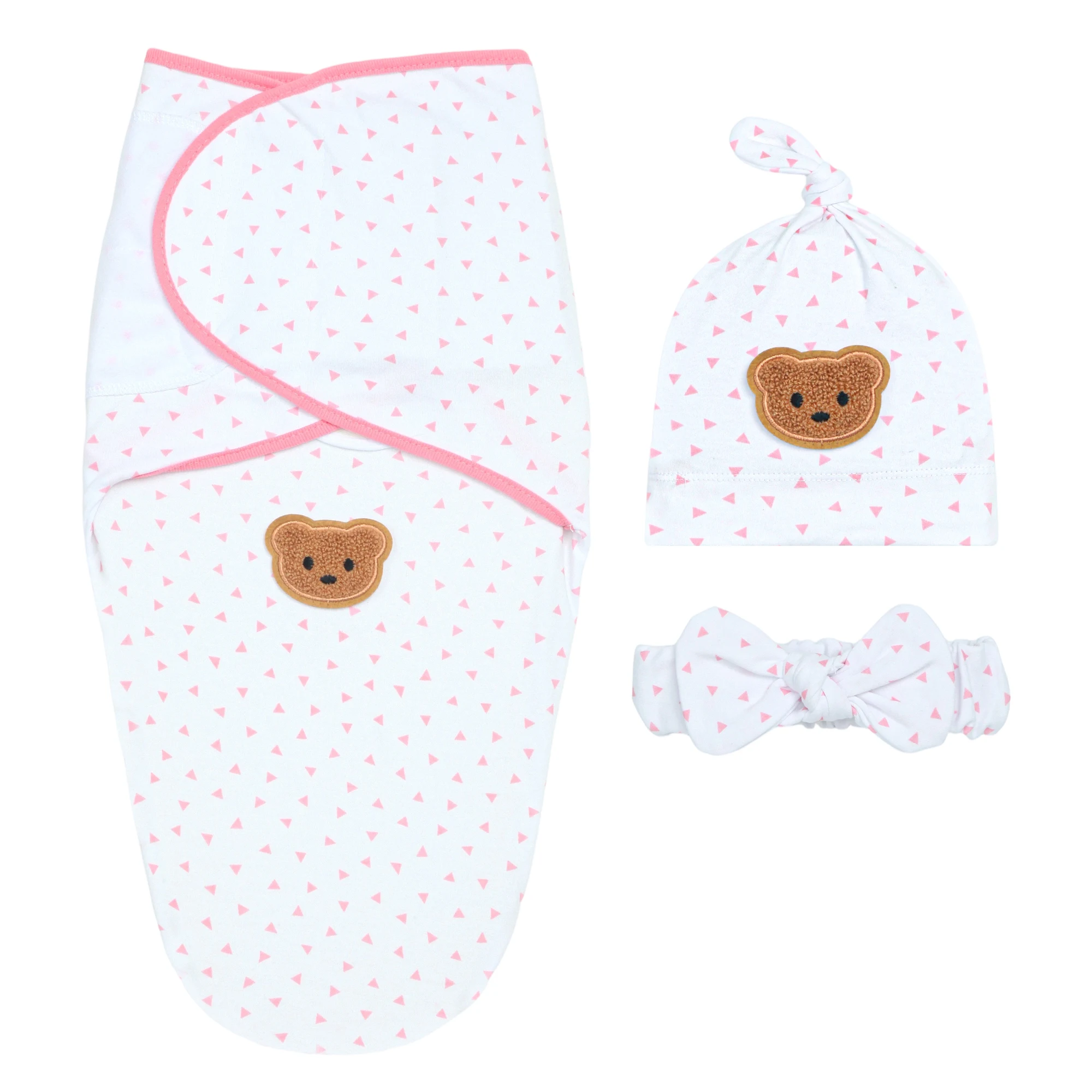 

Breathable Skin-friendly Cotton Baby Swaddle Sleep Sack 0-3 Months - Set Swaddle Blanket, Hat & Headband, Calms Startle Reflex