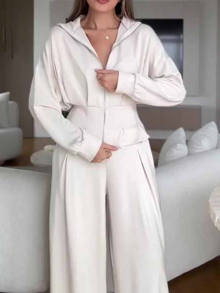 New Lapel Long Sleeve Zipper Tops&Pocket Pants Sets Fashion Casual Women's Sport Sets Elegant High Waist Belt Commute Two Piece