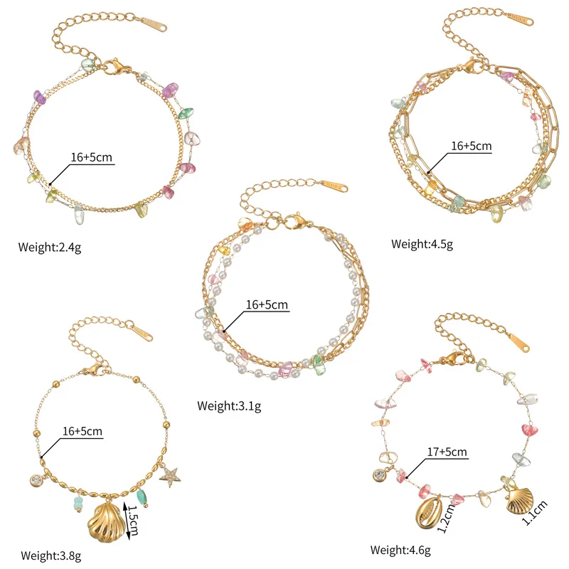 Nextvance Trendy Multi-layers Colorful Stones Bracelets Shell For Women Stainless Steel Gold Plated Chain Jewelry Gifts